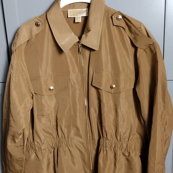 Michael Kors Utility Jacket Women’s XL Tan Full Zip Snap Pocket Long Sleeves - Picture 5 of 8
